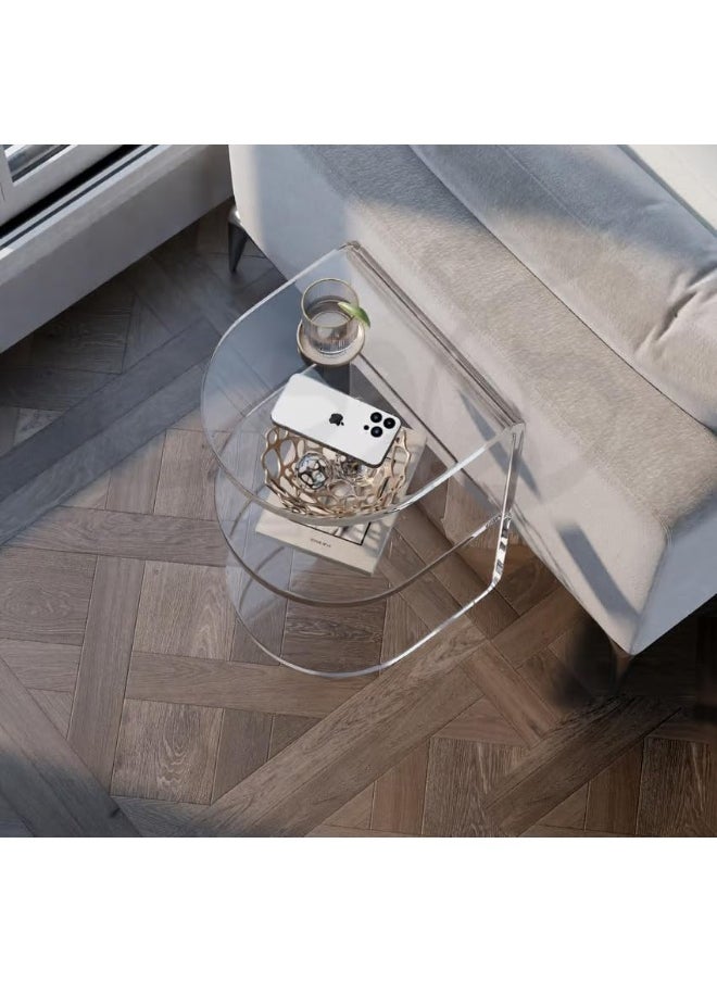 Horoof Home® Transparent Acrylic Side Table with Semi-Circular Design - 60x40x40 cm
