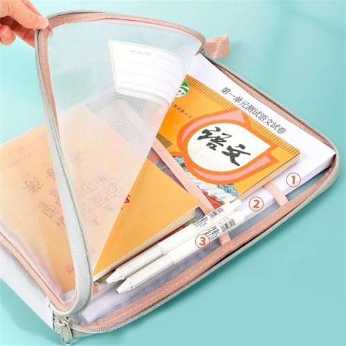 Swilak A4 Mesh Zipper File Folder Organizer with 3-Layer Separation – Dustproof Document Bag with Label Pocket, Lightweight Portable Pouch for Office, School, Students (Random Color Set of 2) - Image 3