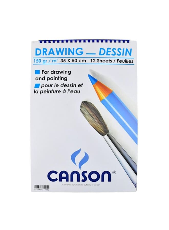 Canson sketchbook, 12 sheets, 150 g/m簡, 50x35 cm - white