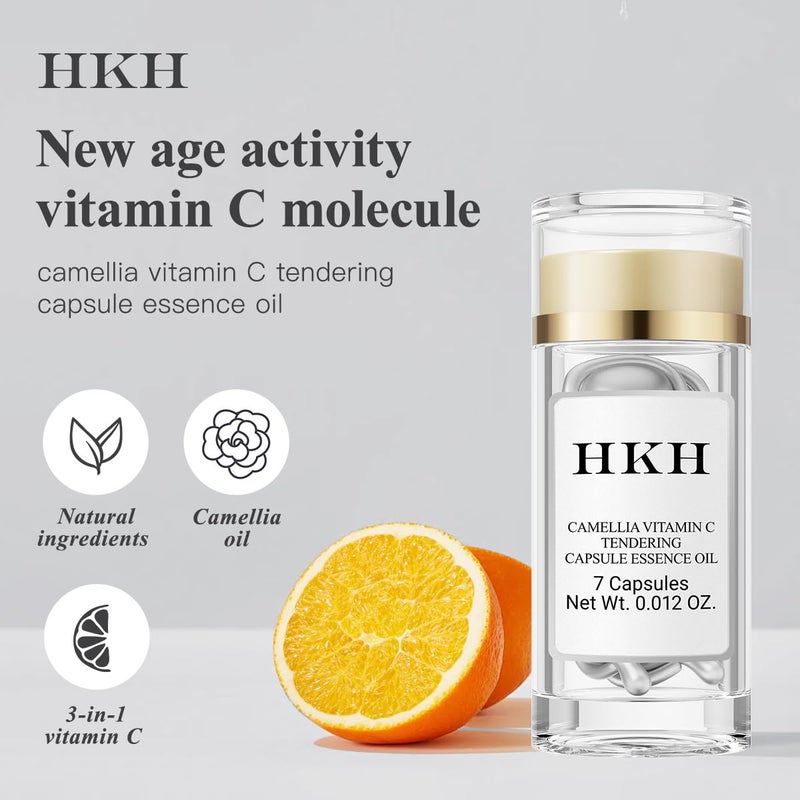 HKH Triple Vitamin C Dark Spots Correction Capsules Serum For FaceCamellia VE AntiAging Essence For Women To Tighten Sagging Skin And Reduce Fine Lines Niacinamide serum For Women - Image 2