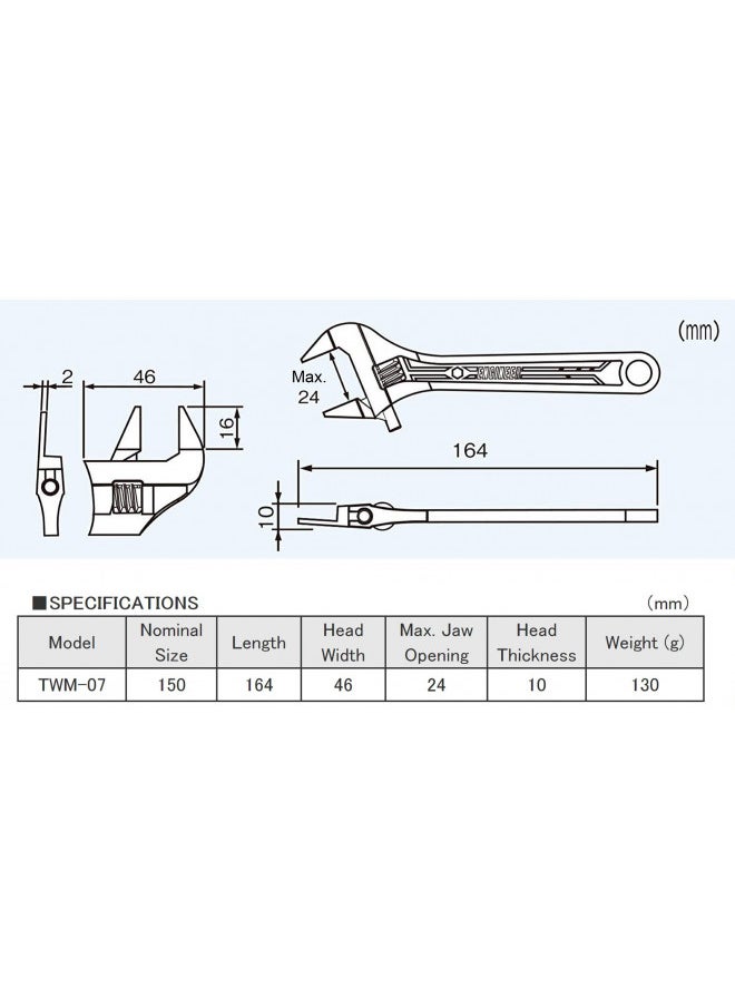 Engineer - Smart' Adjustable Spanner with ultra slim thin jaws (just 2mm thick) for BNC nut, cone spanner, chair castors, volume pot nut etc. Engineer twm-07 - Image 1