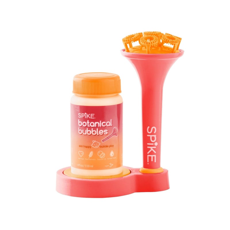 Spike Innobaby Spike Bubble Blower with Mess Free Botanical Bubbles and Dipping Tray - Pink Color - Magic Wand Blows Oodles of Bubbles Without The Mess - Recommended for Speech, Visual & Motor Development - Image 1