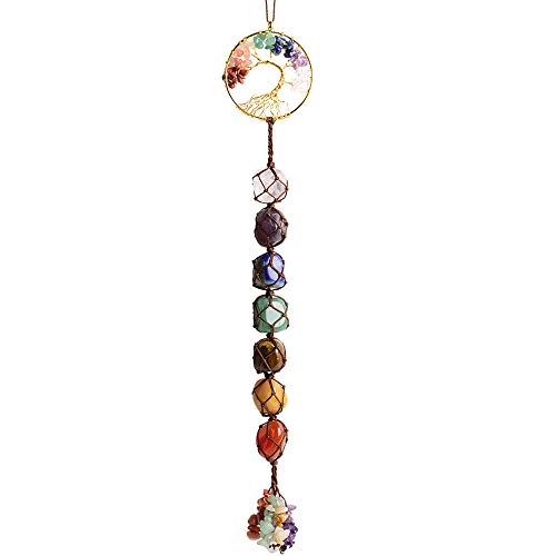 Nicestone Tree of Life Chakra Stones Healing Crystals Feng Shui Hanging Ornament 7 Chakra Wall Ornaments Meditation Hanging Car Ornament Window Ornament for Home Decor Christmas Tree Decor - Image 1