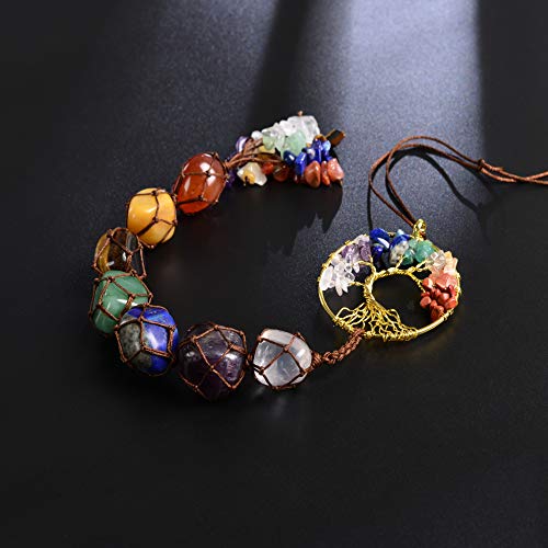 Nicestone Tree of Life Chakra Stones Healing Crystals Feng Shui Hanging Ornament 7 Chakra Wall Ornaments Meditation Hanging Car Ornament Window Ornament for Home Decor Christmas Tree Decor - Image 2
