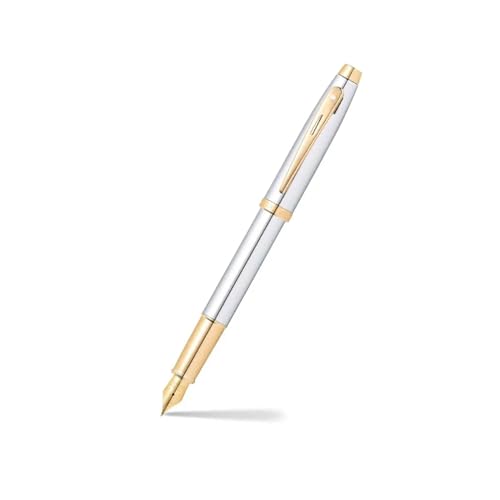 Sheaffer 100 Chrome Fountain Pen with Gold Tone Trim and Medium Nib - Image 1