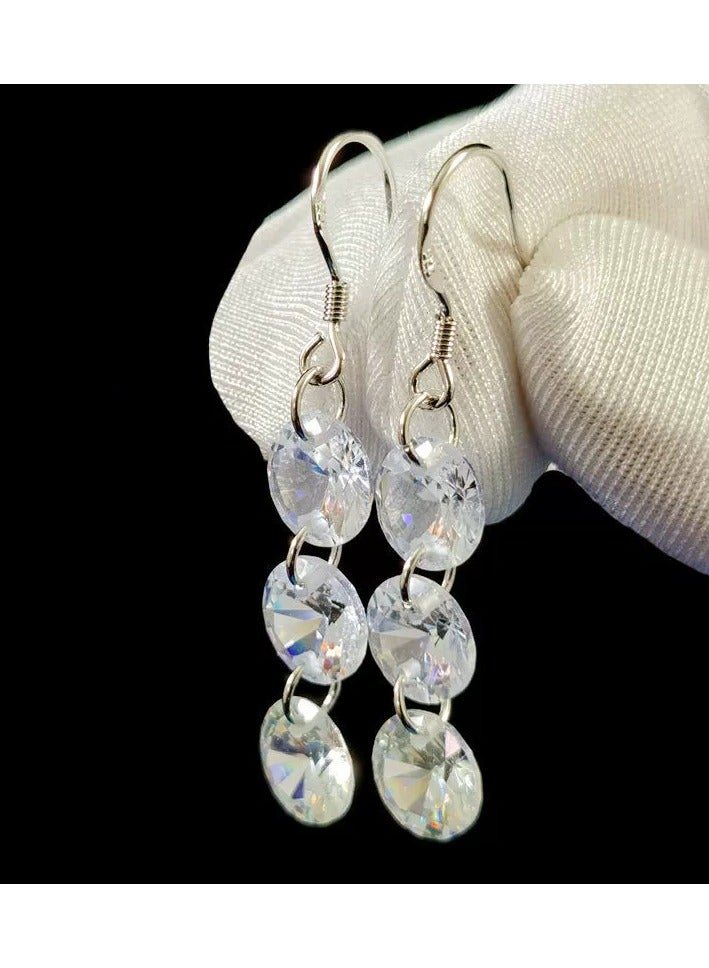 Goolsky أقراط توصيل كريستال زيركون فضة استرلينية 925 - أقراط متدلية طويلة لامعة، مجوهرات أنيقة بسيطة، رسمية/حفلات