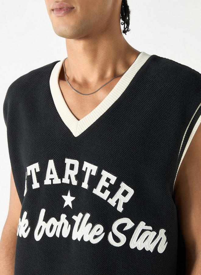 Starter Slogan Applique V-neck Sleeveless T-shirt - Image 4