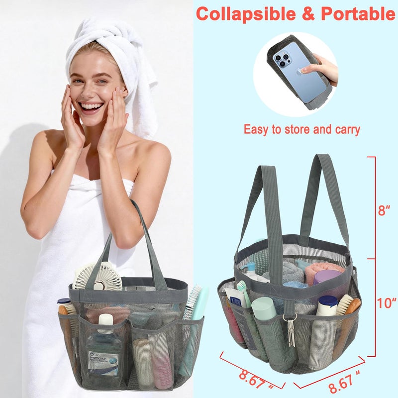 Fammart Mesh Shower Caddy Portable for College Dorm Room Essentials, 8-Pocket Large Shower Basket Tote Bag with 2 Handles for Toiletry, Bathroom, Beach, Camp, Gym - Image 2