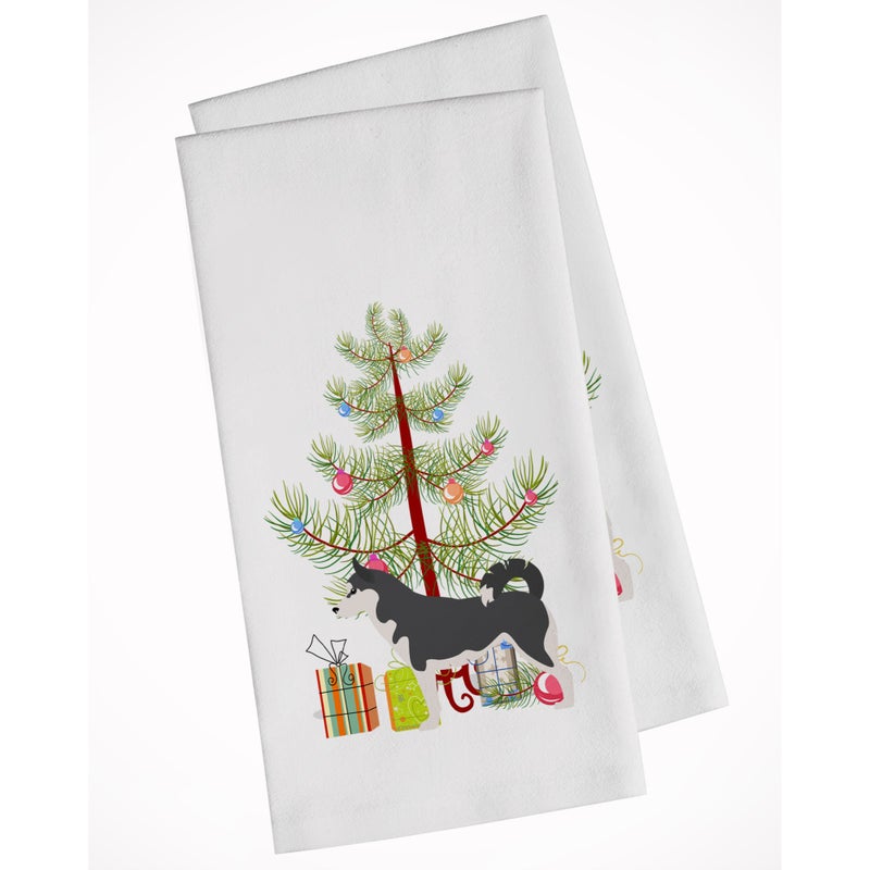 Caroline's Treasures Siberian Husky Merry Christmas Tree White Kitchen Towel Set of 2