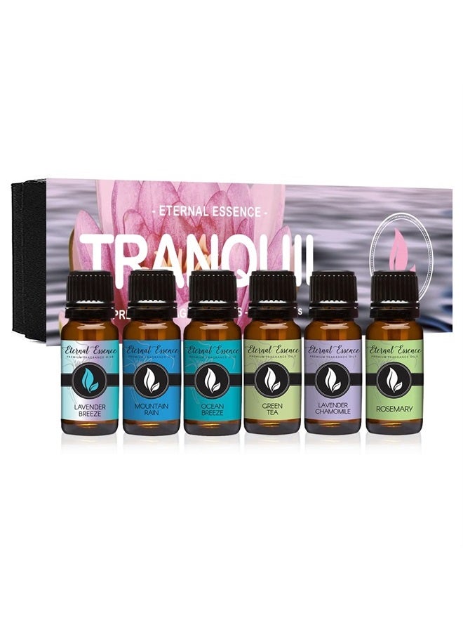 Eternal Essence Oils Tranquil Fragrance Oil Gift Set - 6 Long Lasting Scents in 10mL Glass Bottles - Oils for Diffusers, Soap & Candle Making, Aromatherapy - Includes Lavender Breeze, Green Tea & More  - Image 1