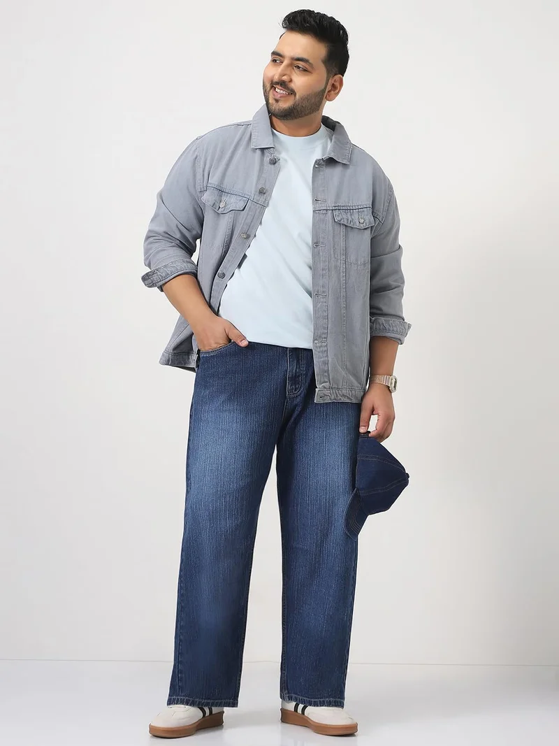 Urbano Fashion  Urbano Plus Men's Blue Loose Baggy Fit Washed Denim Jeans Non-Stretchable  | Best Price UAE