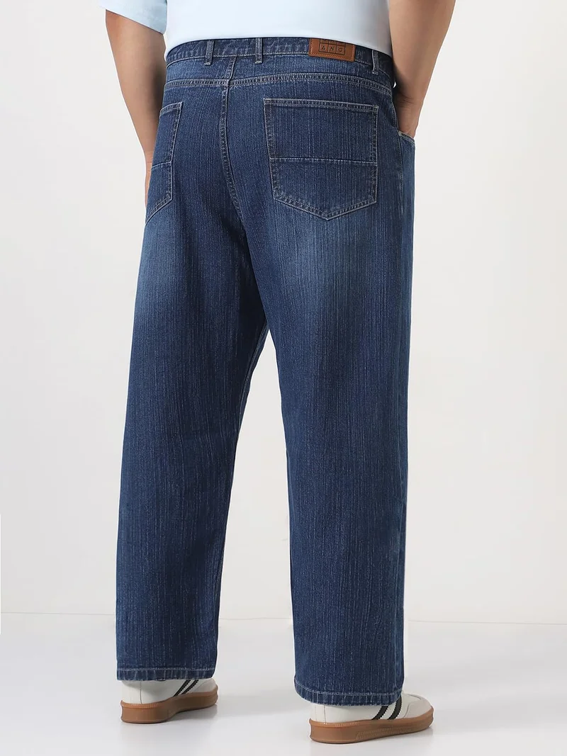 Urbano Fashion  Urbano Plus Men's Blue Loose Baggy Fit Washed Denim Jeans Non-Stretchable  | Best Price UAE