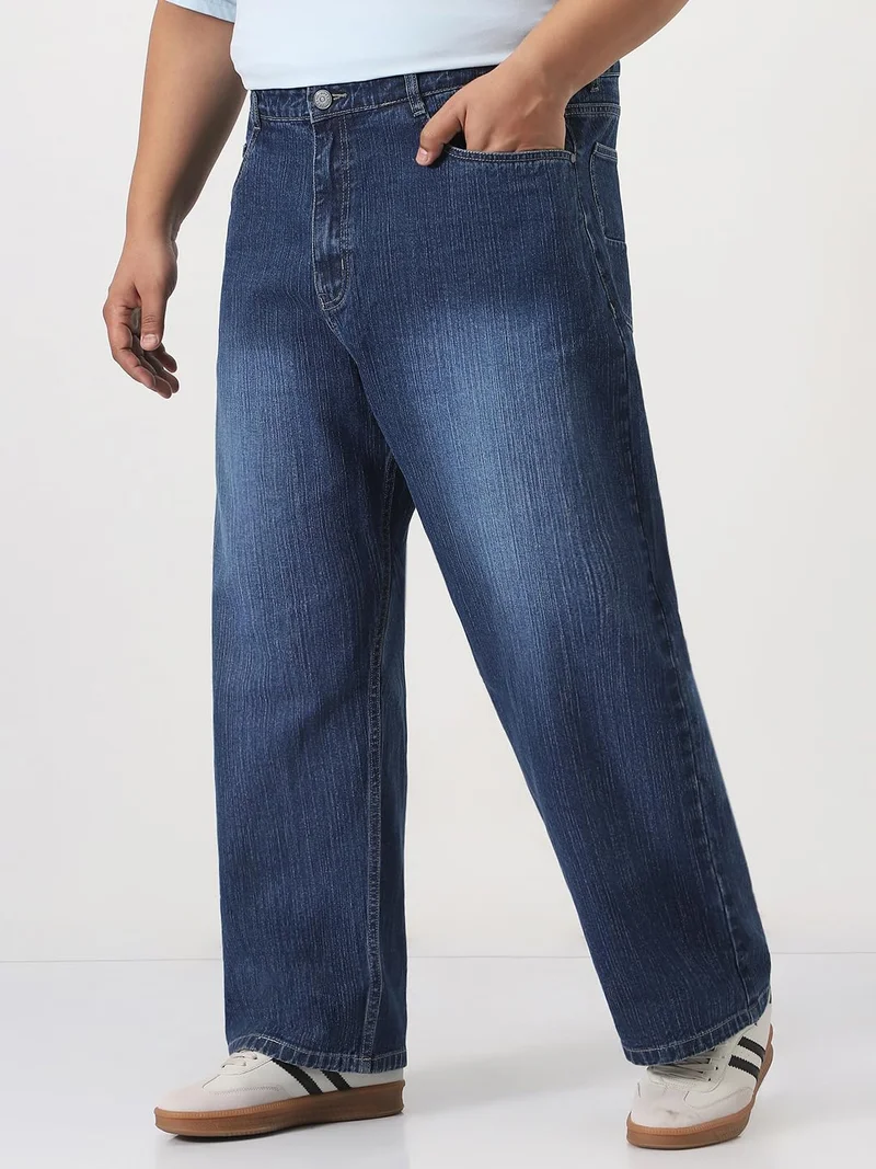 Urbano Fashion  Urbano Plus Men's Blue Loose Baggy Fit Washed Denim Jeans Non-Stretchable  | Best Price UAE