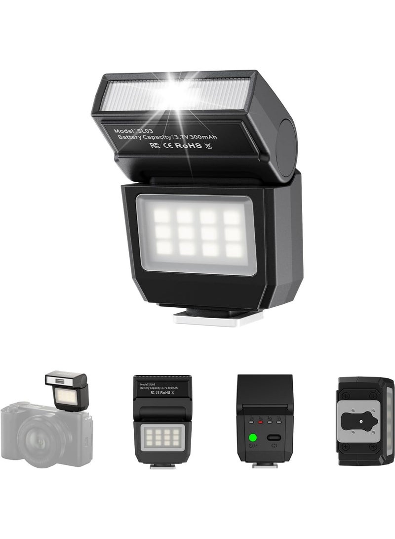 Ulanzi ULANZI SL03 Mini Camera Flash with Video Light, GN8 6500K Camera Speedlite Flashes, 90° Adjustable, 4 Power Levels (1/8~1/1), Single Contact Hot Shoe for Sony/Canon/Fuji DSLR, Black - Image 1