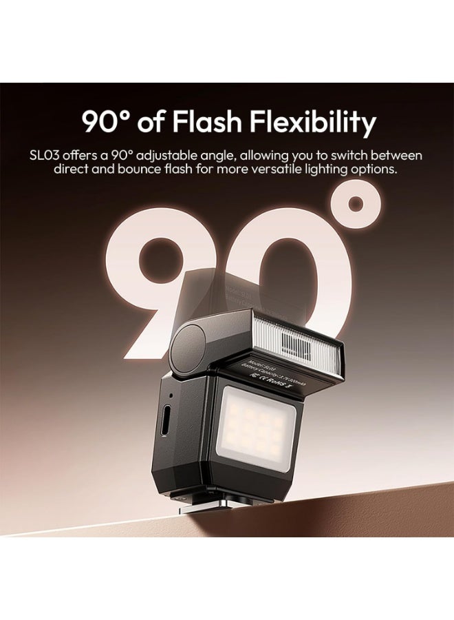 Ulanzi ULANZI SL03 Mini Camera Flash with Video Light, GN8 6500K Camera Speedlite Flashes, 90° Adjustable, 4 Power Levels (1/8~1/1), Single Contact Hot Shoe for Sony/Canon/Fuji DSLR, Black - Image 2