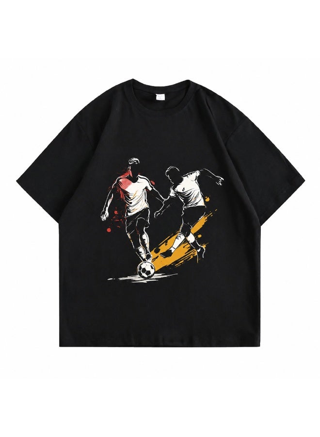 Men's Pure Cotton Black T-Shirt with Soccer Player Graphic Print - Image 5