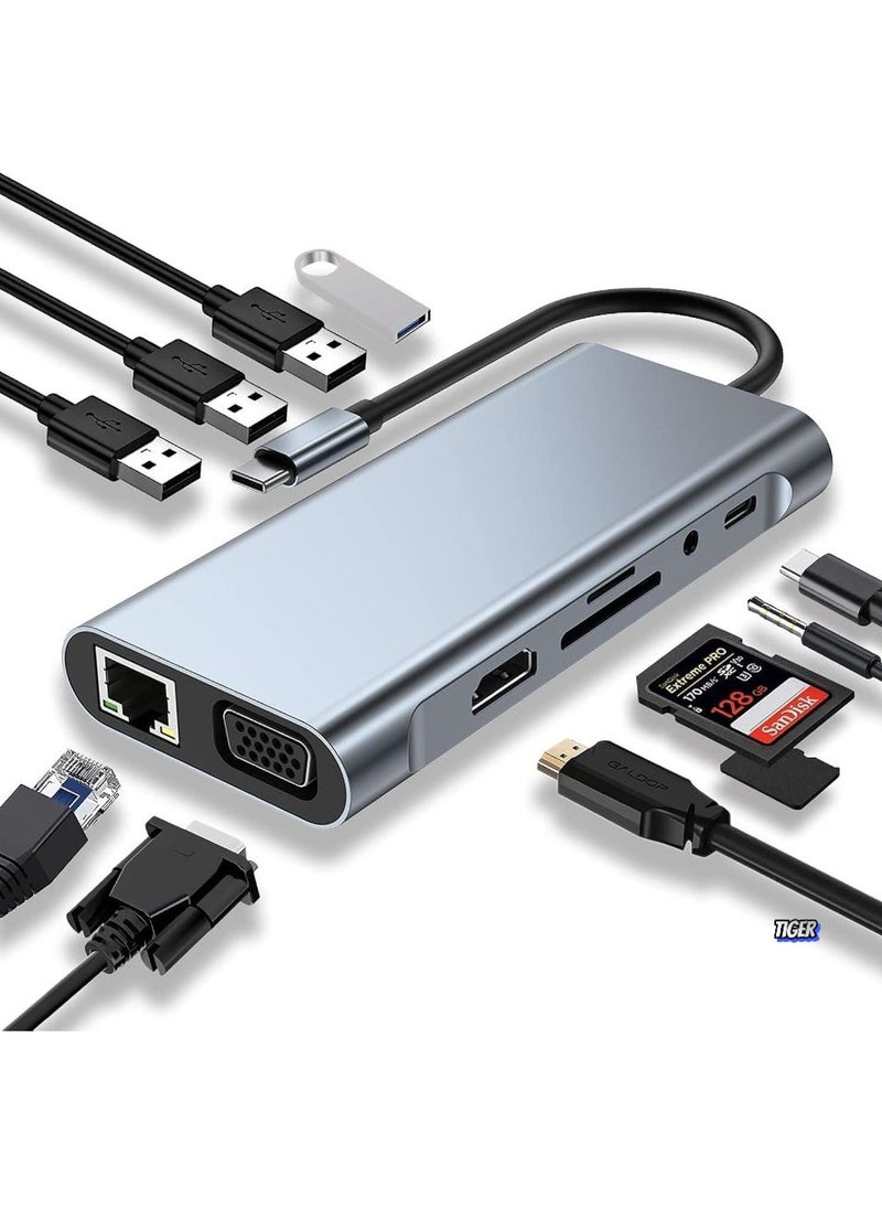 JAJEEK - 11-in-1 USB C Hub with 4K HDMI, VGA, USB 3.0, Ethernet, SD/TF Card Readers – Multiport Docking Station for MacBook Pro, MacBook Air & Type-C Devices – Expand Connectivity, High-Speed Data Transfer, Power Delivery & More - Image 1