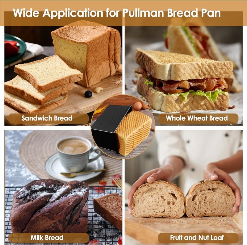 Spmarkt 2pack 1LB Black Pullman Loaf Pan with Lid, Non-Stick Sandwich Bread Loaf Pan, Easy Release Bread Pan with Lid for Homemade Bread - Image 3