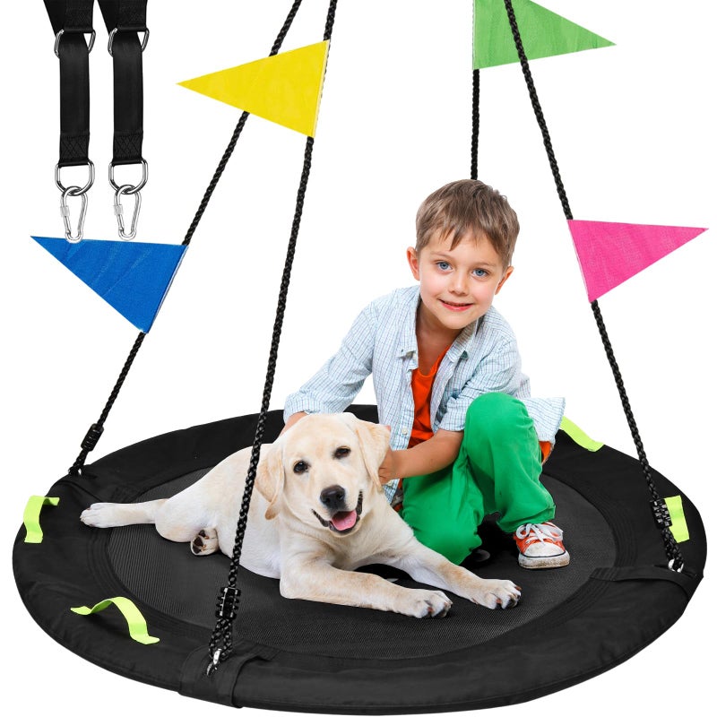 HeyZoo Tree Swing Saucer Flying Swing 40 Inch for Kids 900lbs Weight Capacity with Adjustable Hanging Straps Swing Sets for Backyard for Indoor and Outdoor Playground Black