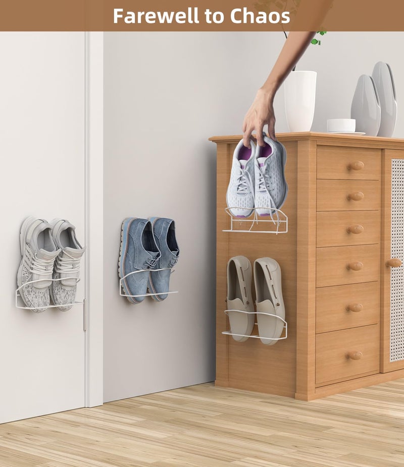 PrimZooty Wall Mounted Shoe Rack 6 Pack, with Sticky Hanging Strips, Metal Wall Shoe Storage, Hanging Shoe Organizer for Door/RV/Wall - Image 2