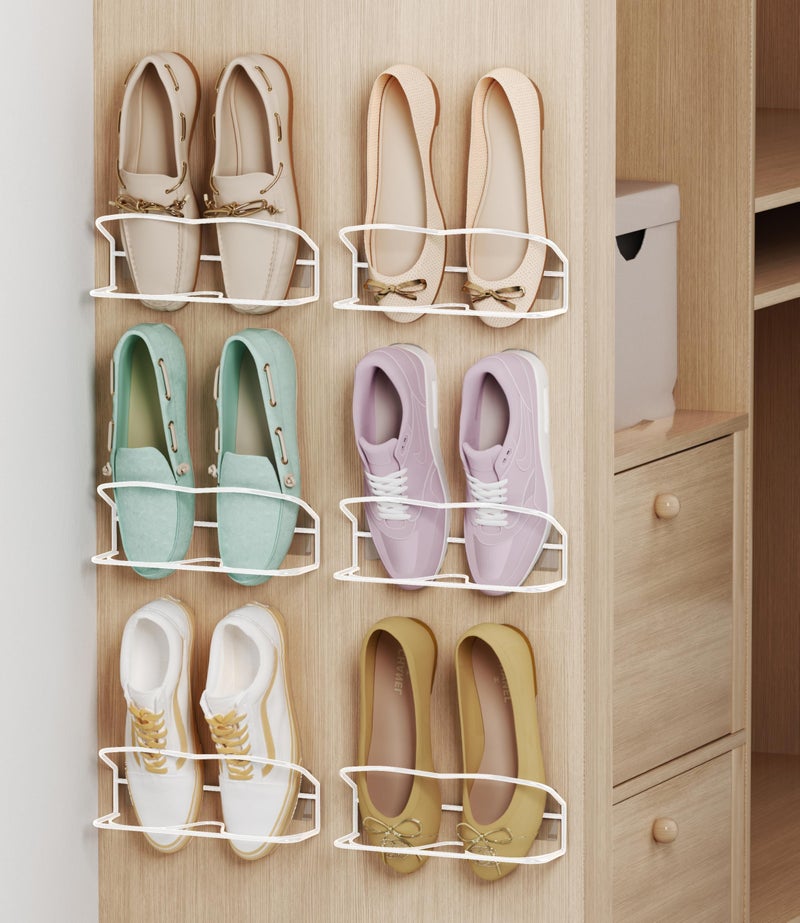 PrimZooty Wall Mounted Shoe Rack 6 Pack, with Sticky Hanging Strips, Metal Wall Shoe Storage, Hanging Shoe Organizer for Door/RV/Wall - Image 1