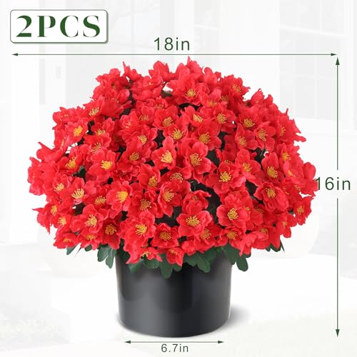 Juxdp 2 Sets of Artificial Camellia Topiary Ball Trees - Fake Flower Potted Plants, UV Resistant Faux Camellia Potted Bushes for Front Door, Farmhouse, Porch, Garden, Outdoor Decoration (Red) - Image 5