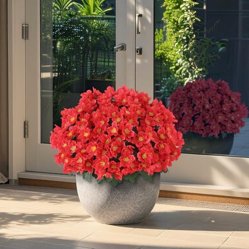 Juxdp 2 Sets of Artificial Camellia Topiary Ball Trees - Fake Flower Potted Plants, UV Resistant Faux Camellia Potted Bushes for Front Door, Farmhouse, Porch, Garden, Outdoor Decoration (Red) - Image 4