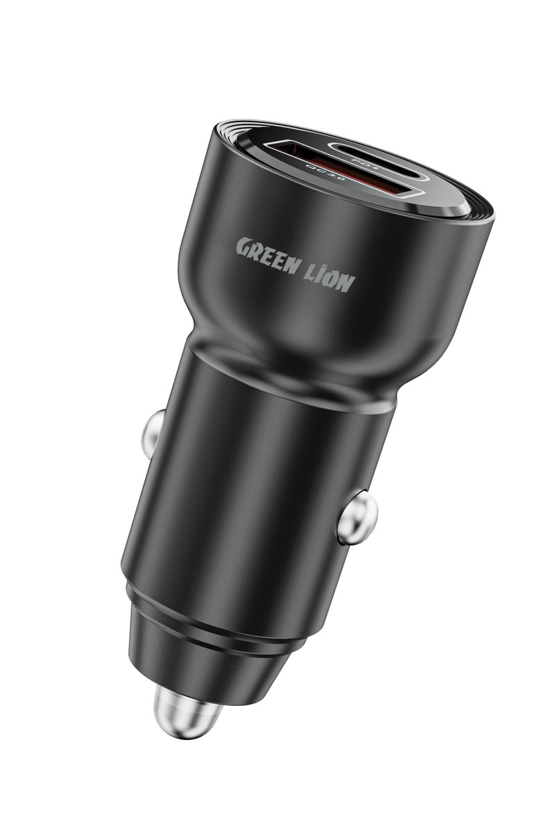 GREEN LION RoadVolt Car Charger PD30W + QC30W With Total Output 60W Max / Charging Protection / Input 12V=24V / Made for Phones (iPhone, Samsung, Xiaomi) and Tablets - Black - Image 1