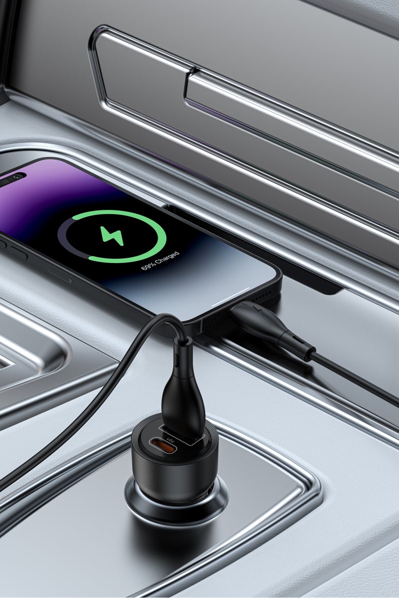 GREEN LION RoadVolt Car Charger PD30W + QC30W With Total Output 60W Max / Charging Protection / Input 12V=24V / Made for Phones (iPhone, Samsung, Xiaomi) and Tablets - Black - Image 2