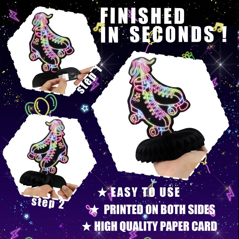 Outego Roller Skating Party Centerpiece Set - Skating Honeycomb Birthday Decorations and Roller Skating Table Toppers for Kids' Skating-Themed Birthday and Baby Shower Table Decor - Image 4