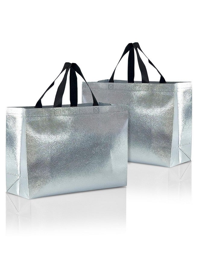 Drapme Large Size Pack of 50 Pcs Glossy Metallic Laminated Non-Woven Reusable Eco-Friendly Party Return Gift Bags (Silver) (Large 17x12x5 Inch) - Image 1