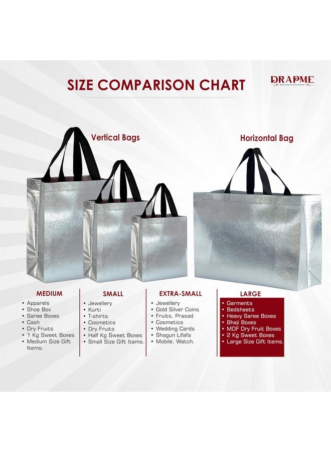 Drapme Large Size Pack of 50 Pcs Glossy Metallic Laminated Non-Woven Reusable Eco-Friendly Party Return Gift Bags (Silver) (Large 17x12x5 Inch) - Image 3
