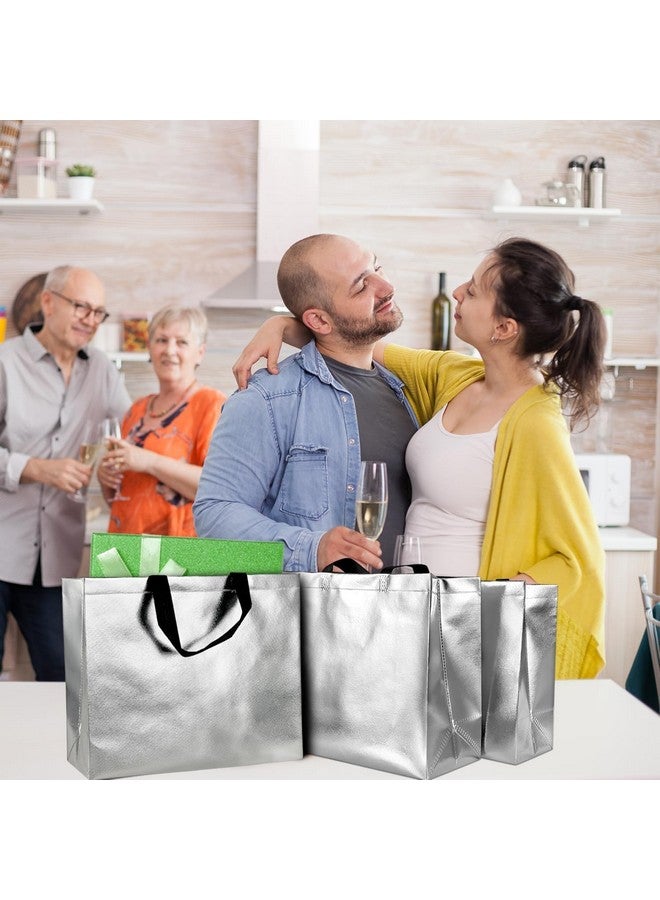 Drapme Large Size Pack of 50 Pcs Glossy Metallic Laminated Non-Woven Reusable Eco-Friendly Party Return Gift Bags (Silver) (Large 17x12x5 Inch) - Image 5