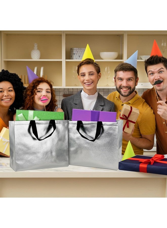 Drapme Large Size Pack of 50 Pcs Glossy Metallic Laminated Non-Woven Reusable Eco-Friendly Party Return Gift Bags (Silver) (Large 17x12x5 Inch) - Image 4