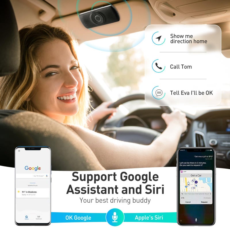 AGPtek AGPTEK Bluetooth 5.0 Handsfree Car with Siri Assistant Voice Commands by Google Speaker Kit and TF Card Support for Sun Visor Automatic Connection, Black  - Image 2