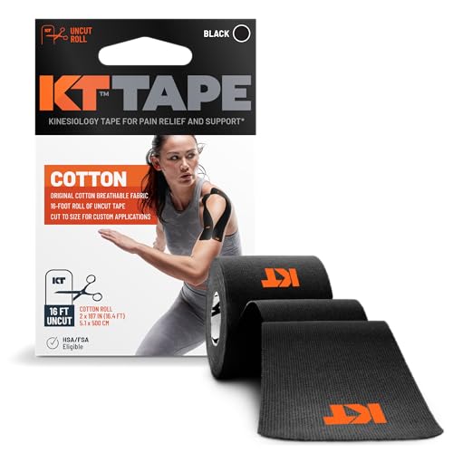 KT Tape, Original Cotton, Elastic Kinesiology Athletic Tape, 16’ Uncut Roll, Black - Image 1
