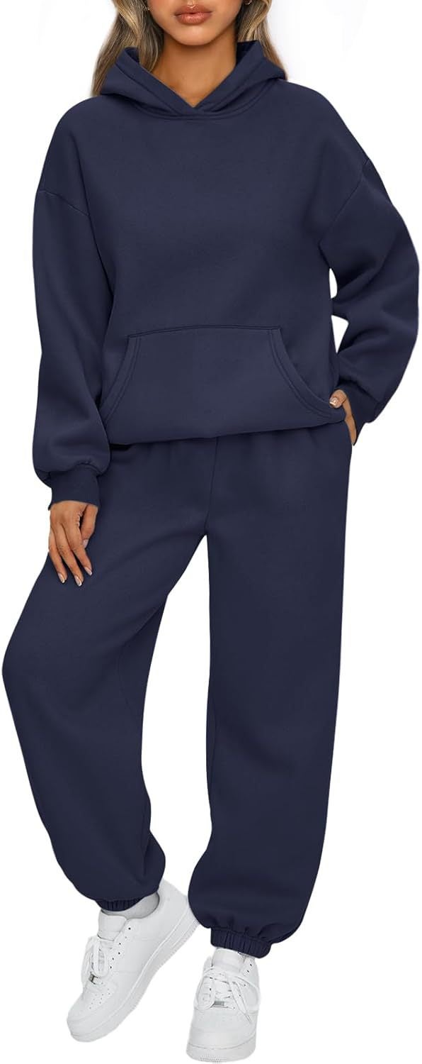 2023 Autumn Winter Womens Hoodie and Pants Set Navy blue