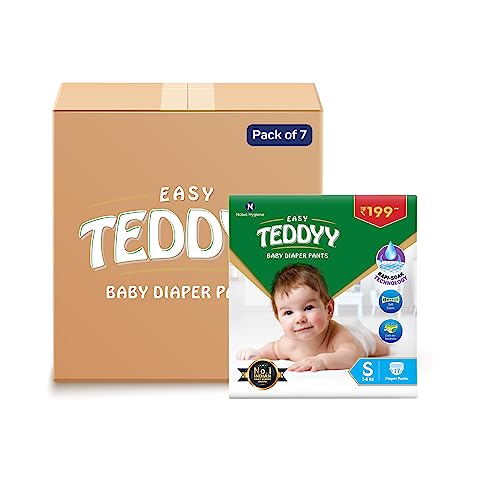 TEDDYY Easy Baby S Size Diaper Pant Style |102 Count (Small) | 3–8 kg (Pack of 6) | Long Protection Hours | Anti-Bacterial | Airy Breathable Fit | Rapid Soaker Channels with Wetness Indicator - Image 1