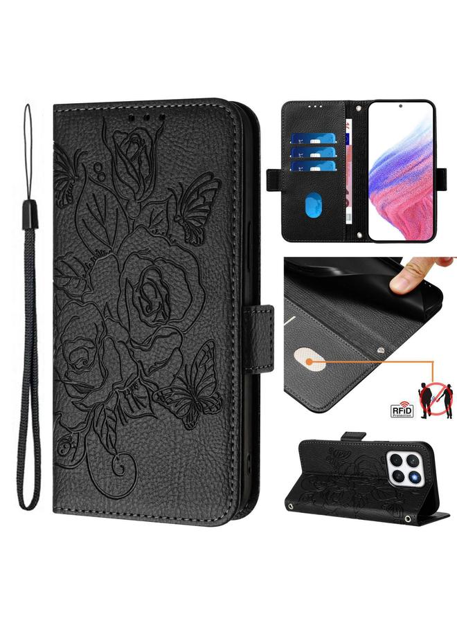 S-TOP Case For Honor X8c 4G Global Embossed Rose RFID Anti-theft Leather Phone Case - Image 1