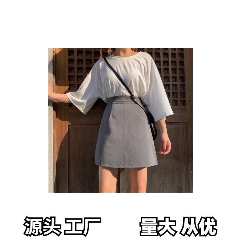 High Waist A- Line Skirt Women'S Summer 2023 New Korean-Style All-Match Slimming Student Solid Color Suit Skirt - Image 1