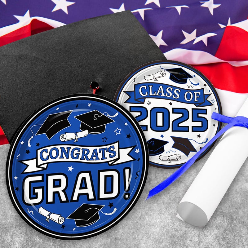 Oigco Graduation Plates and Napkins 2025 Graduation Party Supplies  Congrats Grad Disposable Dinner Plates  Dessert Paper Plates  and Napkins for Blue Graduation Party Decoration  Serves 50 - Image 3