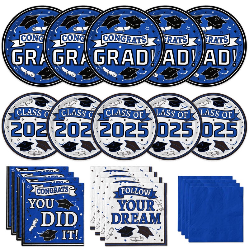Oigco Graduation Plates and Napkins 2025 Graduation Party Supplies  Congrats Grad Disposable Dinner Plates  Dessert Paper Plates  and Napkins for Blue Graduation Party Decoration  Serves 50 - Image 1