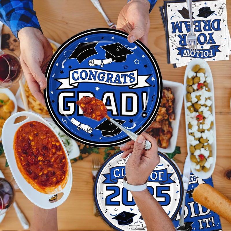 Oigco Graduation Plates and Napkins 2025 Graduation Party Supplies  Congrats Grad Disposable Dinner Plates  Dessert Paper Plates  and Napkins for Blue Graduation Party Decoration  Serves 50 - Image 5
