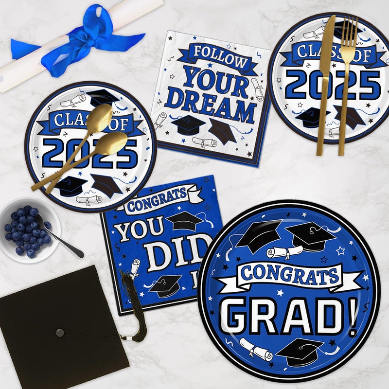 Oigco Graduation Plates and Napkins 2025 Graduation Party Supplies  Congrats Grad Disposable Dinner Plates  Dessert Paper Plates  and Napkins for Blue Graduation Party Decoration  Serves 50 - Image 4