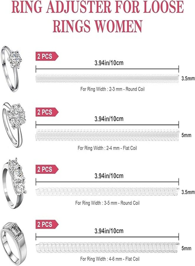 Osowake 8 Pcs Ring Size Adjuster for Loose Rings, 4 Size invisible Ring Sizers, Jewelry Ring Protector, Invisible Spiral Insert Attractive Processed, Plastic, No Gemstone ，Women and Men - Image 2