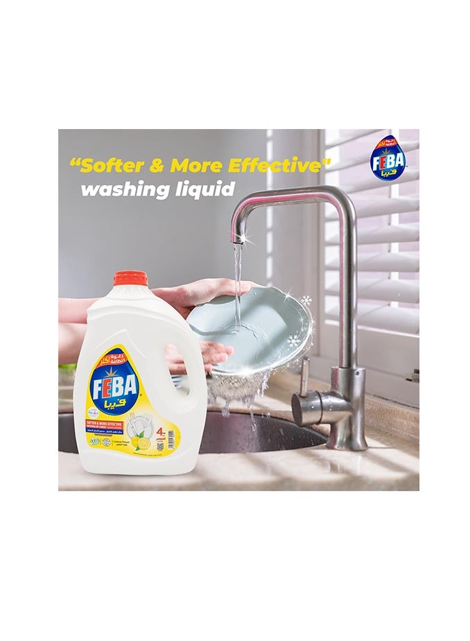 فيبا سائل غسيل الأطباق FEBA - ليمون - منظف قوي لإزالة الدهون - 4 كجم - منظف المطبخ للأطباق وأدوات الطهي والزجاج - Image 3