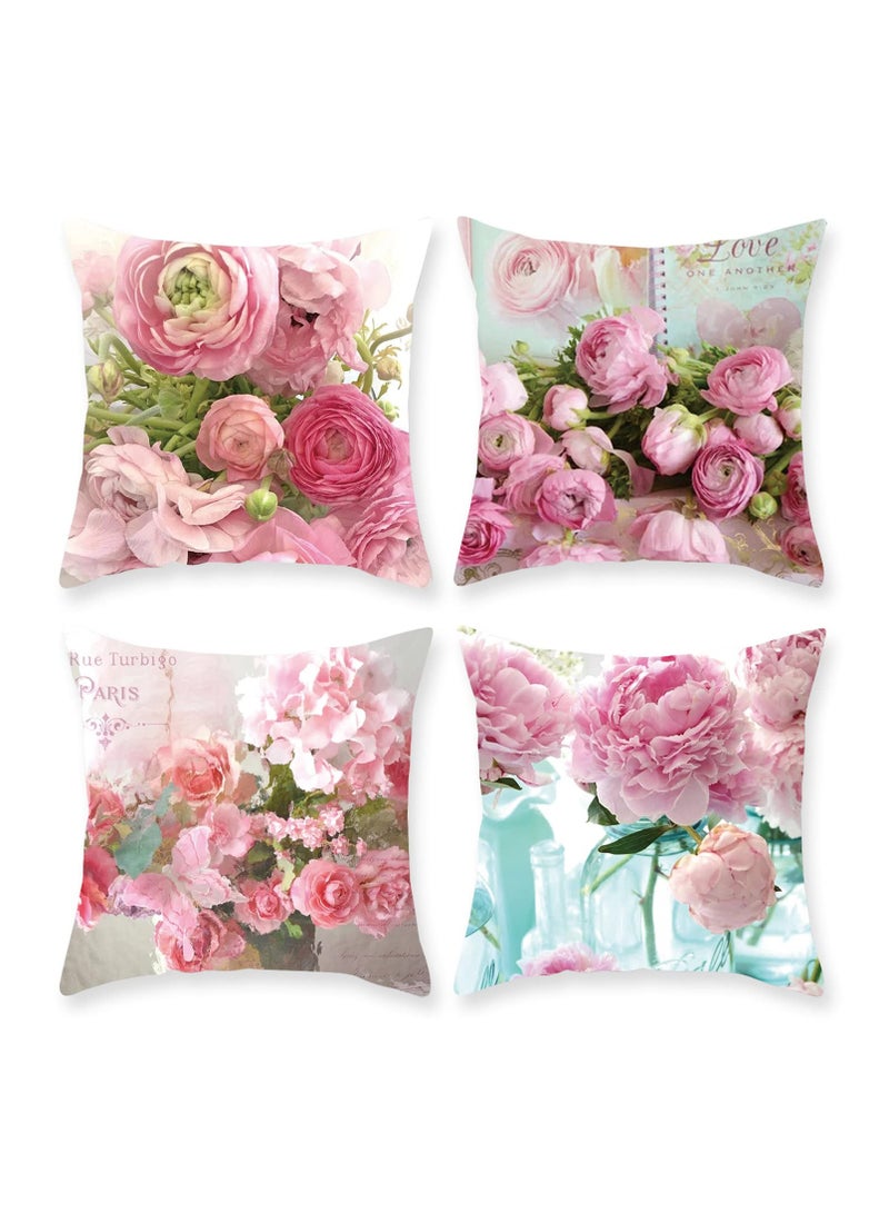 Floral Shabby Chic Throw Pillow Covers 18x18 Inch Decorative Cushion Cases Suitable for Summer and Spring Home Decor - Image 1
