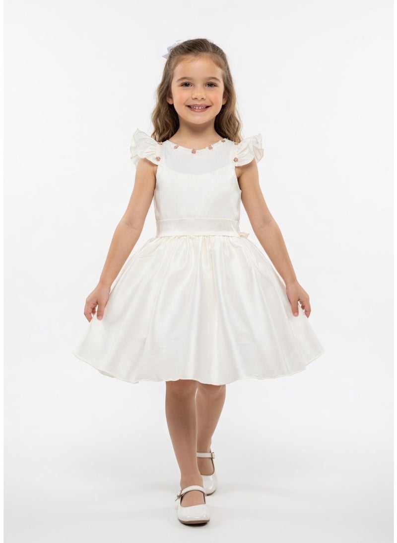 Queen Sella off white Girls Party Dress, Princess Dress Party Wear Wedding Evening Formal Pageant Dance Gown for Birthday Kid Girls Elegant - Image 1
