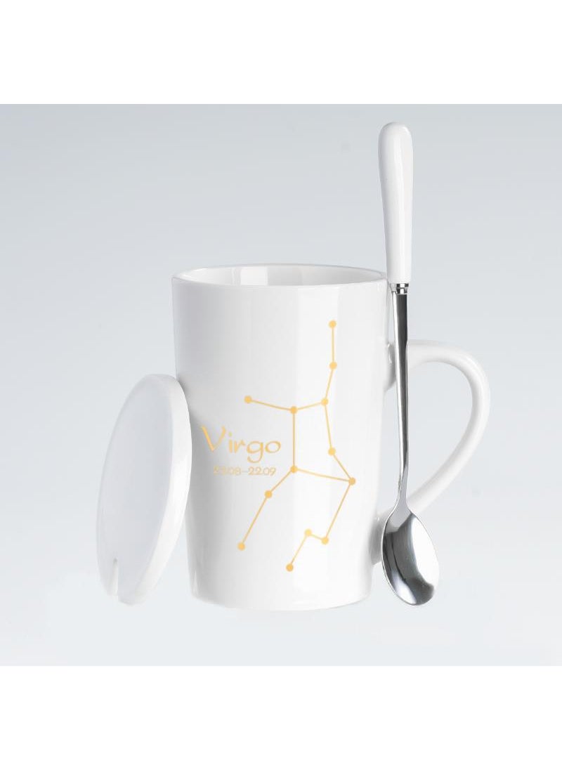 Generic - Creative Zodiac Ceramic Mug with Lid Virgo (White) - Image 1