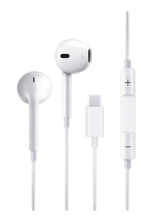 USB C Headphone Type-C Earbuds Wired Earphones with Microphone and Volume Control in-Ear Earbud for iPhone 15 Pro/Max/Plus Google Pixel Oneplus Samsung Galaxy iPad Pro and MacBook (White) - Image 1